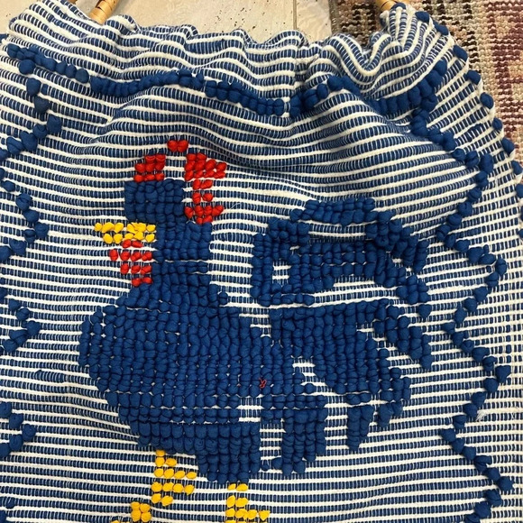 Vintage Portugal Handmade Rooster Chicken Carpet Tote Shopping Bag - Picture 3 of 11